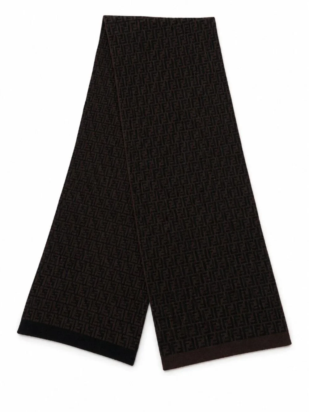 Fendi FF Zucca Monogram Scarf Brown Black Wool Knit Made in Italy Unisex Vintage